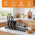 Expandable Pans Organiser Rack, Pan Lid Storage with 10 Adjustable Dividers, Pot Lid Holder, Kitchen Cupboard Organiser