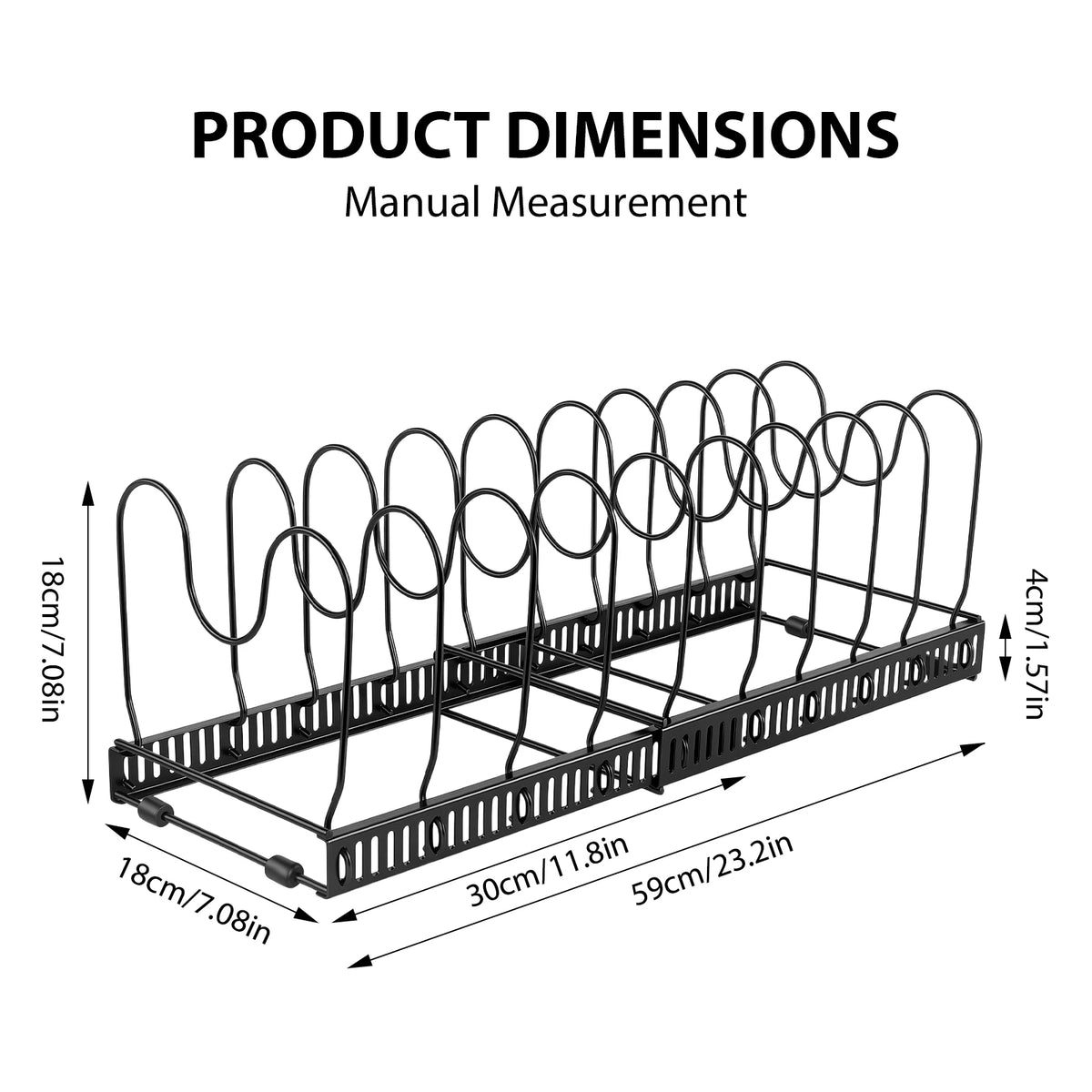 Expandable Pans Organiser Rack, Pan Lid Storage with 10 Adjustable Dividers, Pot Lid Holder, Kitchen Cupboard Organiser