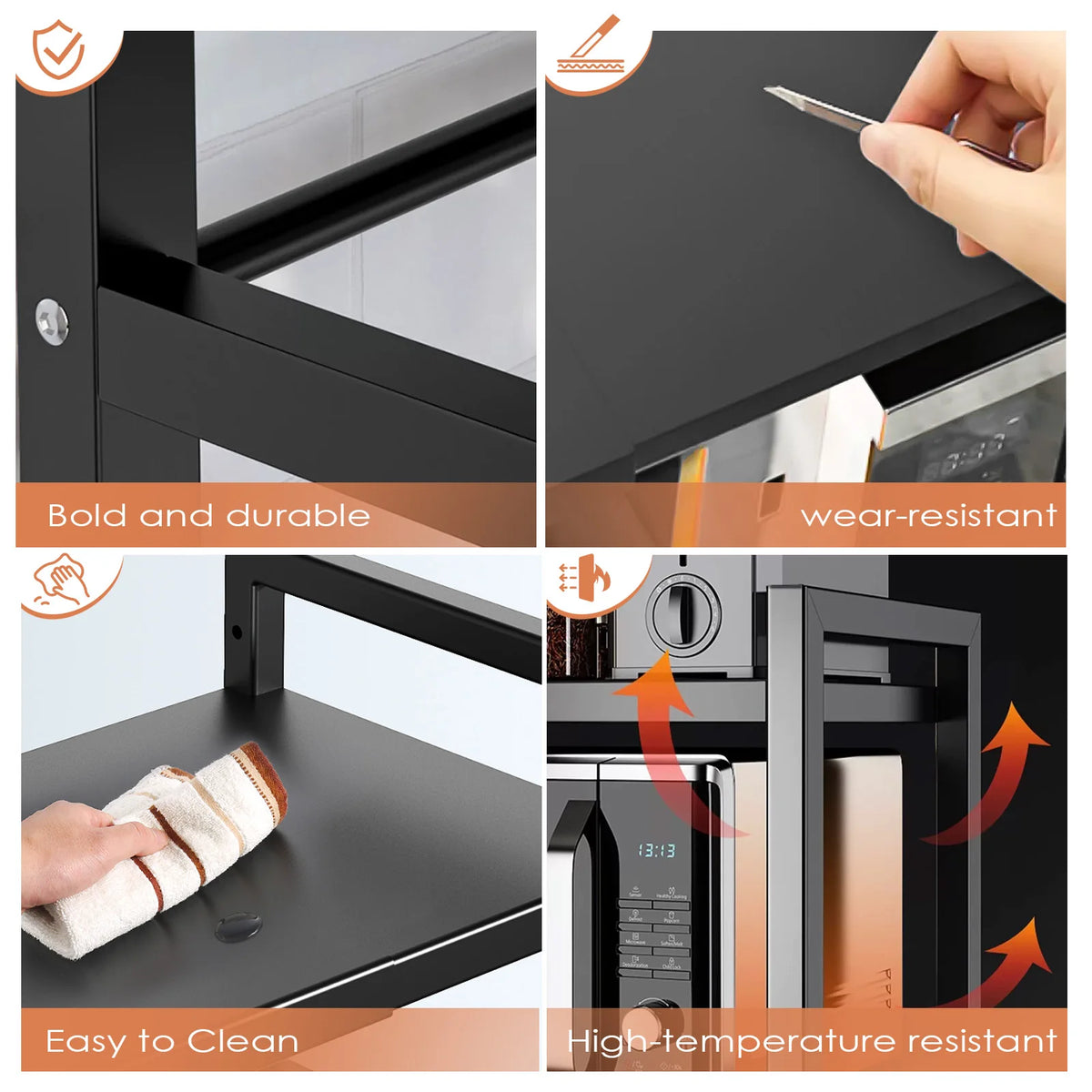 UK Stock Expandable Microwave Oven Rack Heavy‑Duty Carbon Steel Adjustable 40‑60cm Countertop Storage Shelf with Hooks Multifunctional Kitchen Organiser