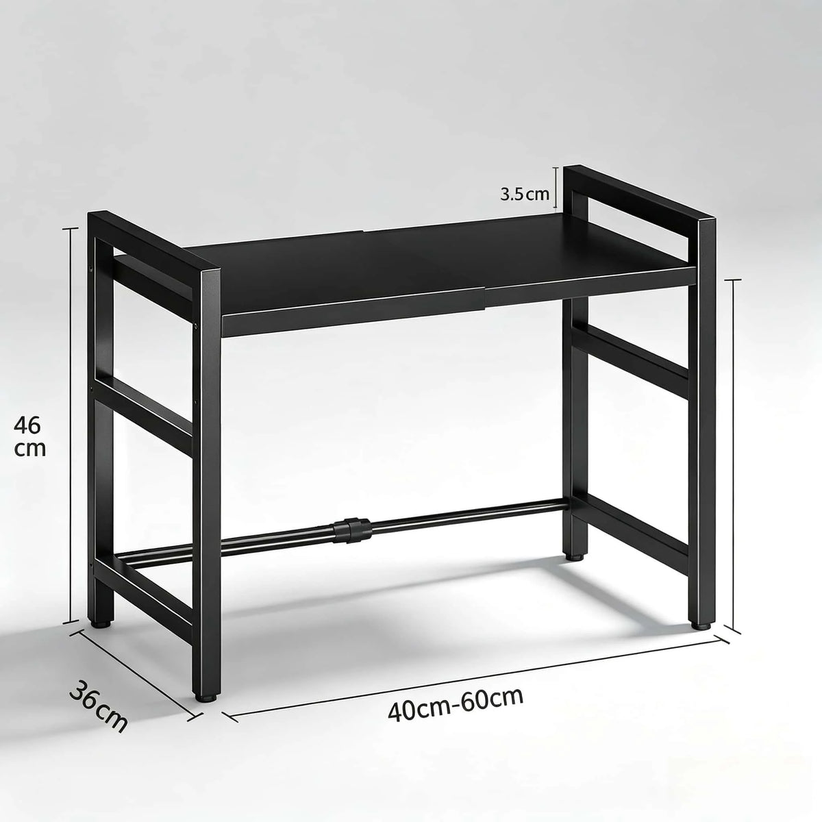 UK Stock Expandable Microwave Oven Rack Heavy‑Duty Carbon Steel Adjustable 40‑60cm Countertop Storage Shelf with Hooks Multifunctional Kitchen Organiser