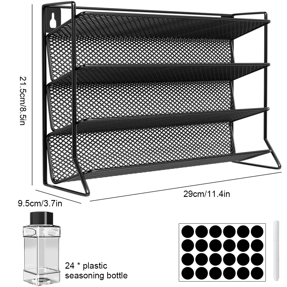 4 Tier Spice Storage Rack with 24pcs Seasoning Bottles, Countertop Stand Seasoning Organizer Spice Jars Storage Shelf for Kitchen